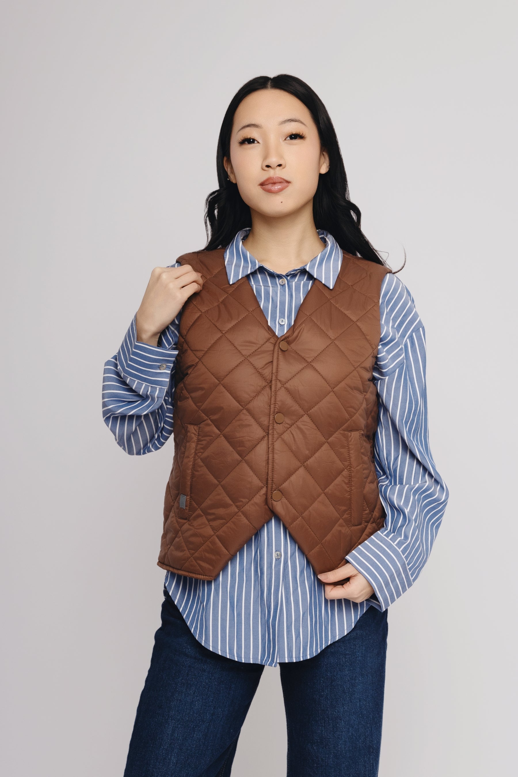 Saeff® SubtArmor Level 1 Stab-Resistant Adjustable Waist Puffer Vest (Brown)
